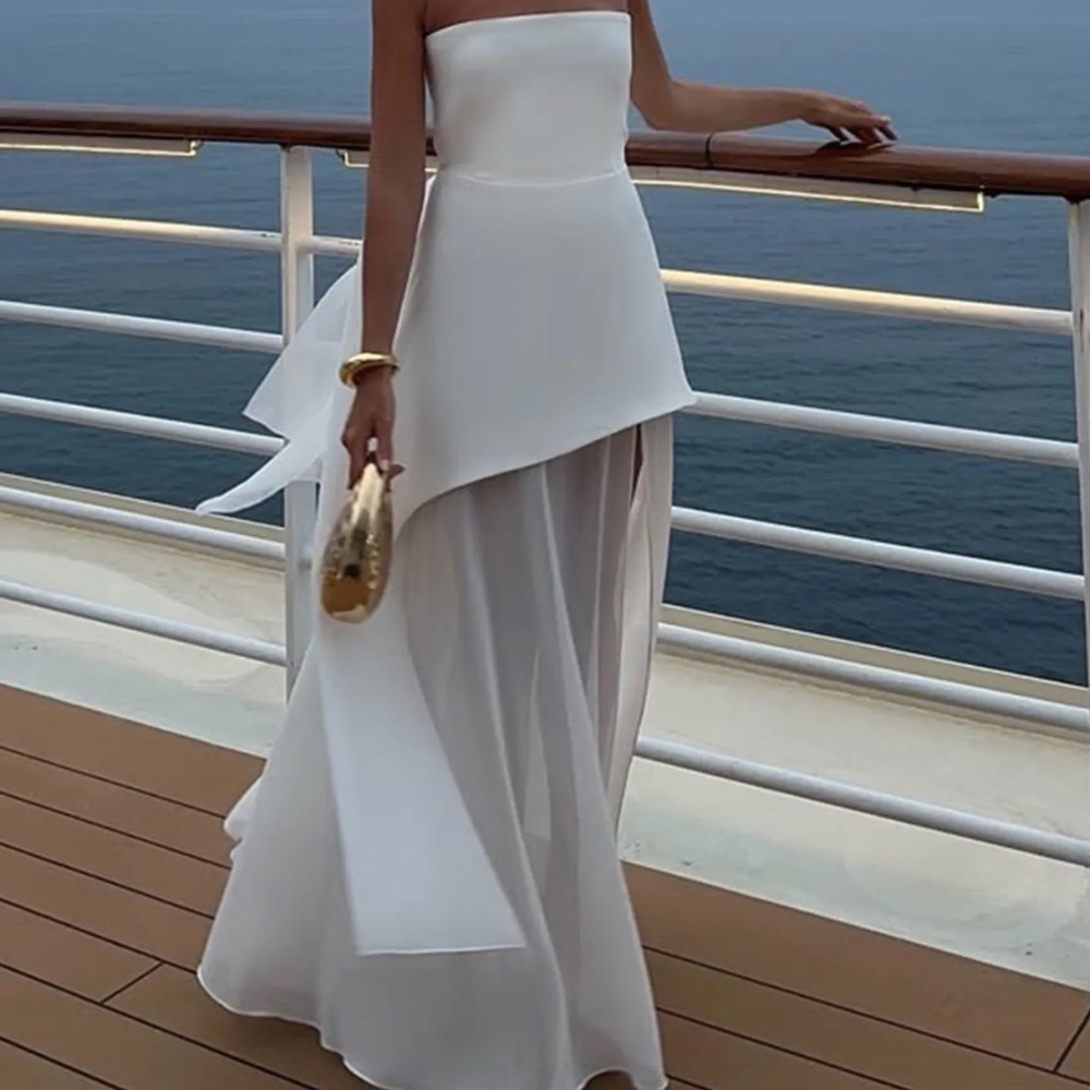 Elegant White Strapless Maxi Dress